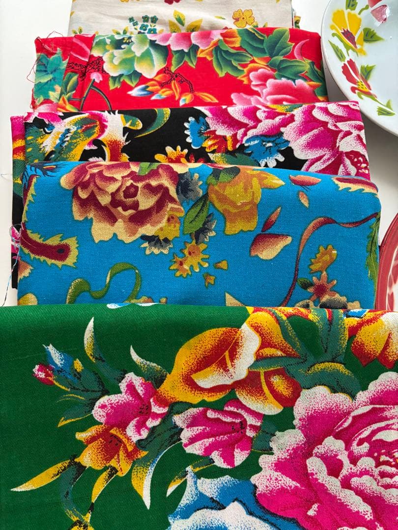 花柄　アジアン　琺瑯　皿　器　布セット　台湾　タイ　レトロ　ホーロー　キャンプ