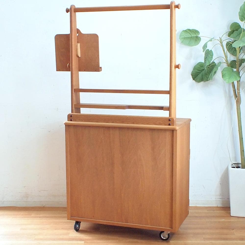 起立木工 キャスター付きキャビネット 収納 オーク材