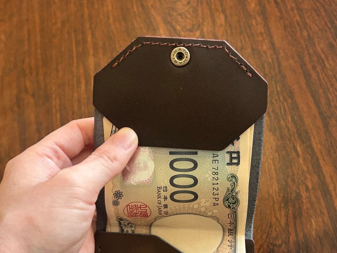 本革 ミニ財布 コンパクト財布 ハンドメイド レザー 手縫い 二つ折り　財布