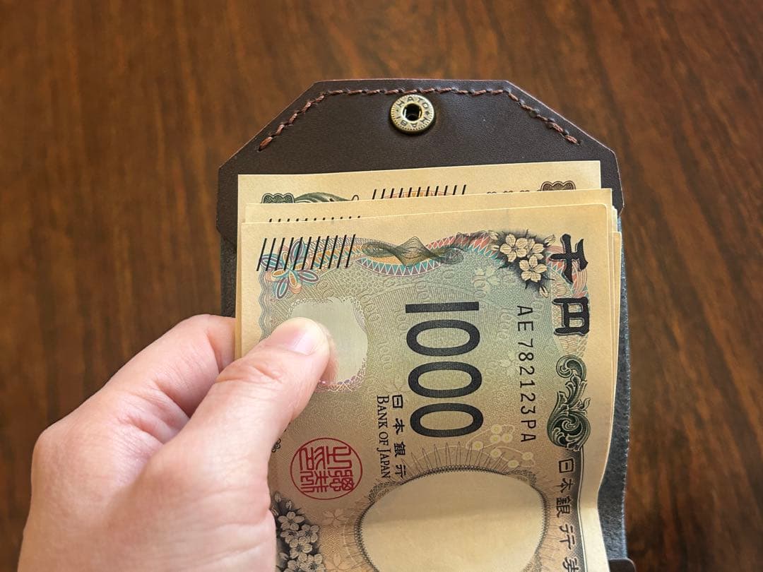 本革 ミニ財布 コンパクト財布 ハンドメイド レザー 手縫い 二つ折り　財布
