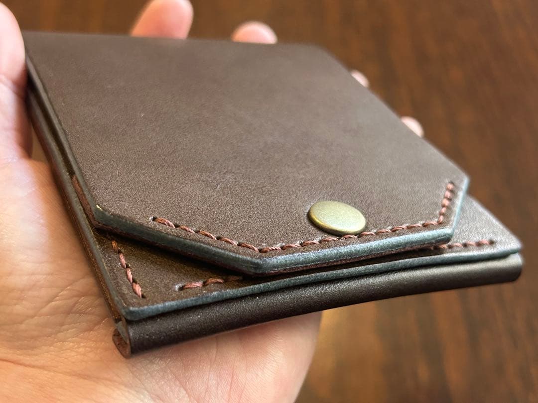 本革 ミニ財布 コンパクト財布 ハンドメイド レザー 手縫い 二つ折り　財布
