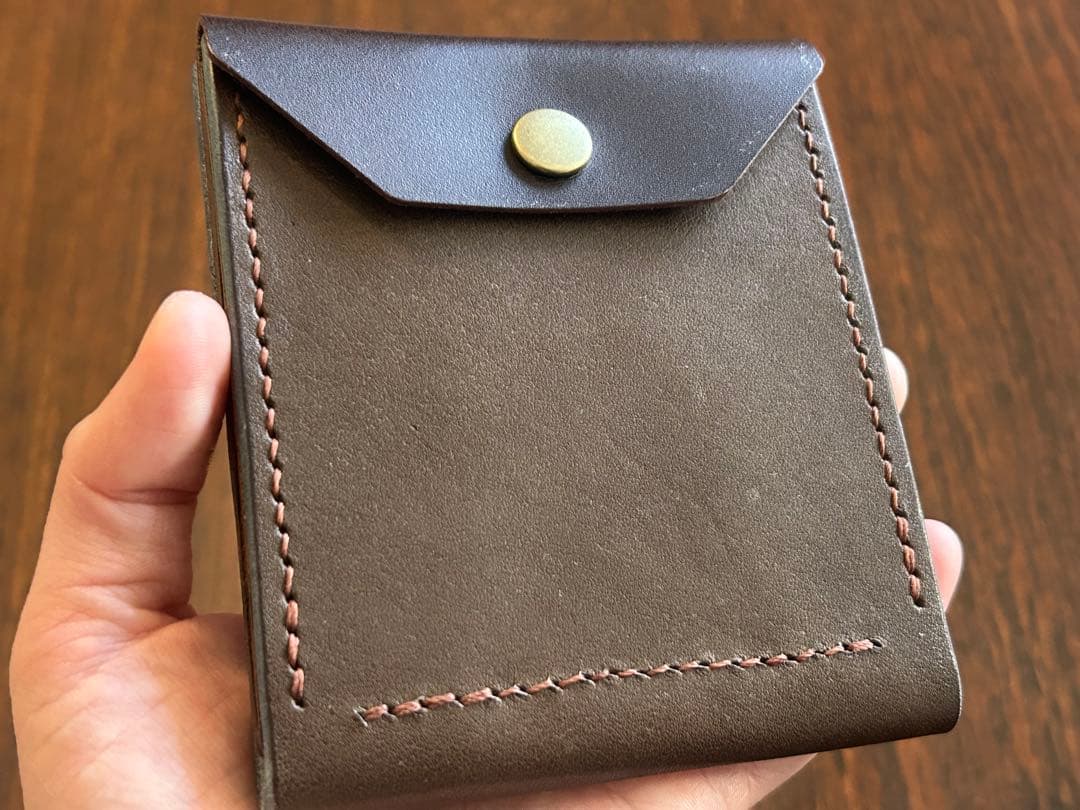 本革 ミニ財布 コンパクト財布 ハンドメイド レザー 手縫い 二つ折り　財布