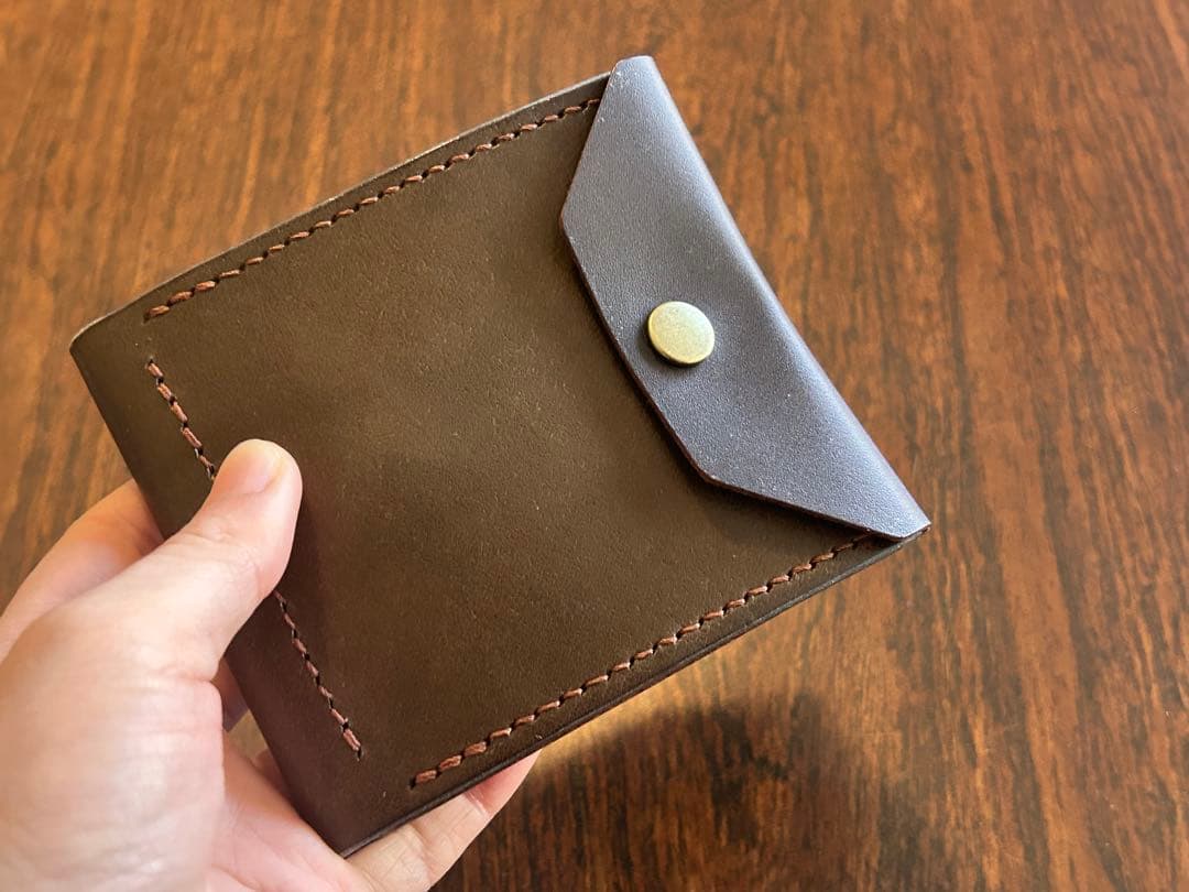 本革 ミニ財布 コンパクト財布 ハンドメイド レザー 手縫い 二つ折り　財布