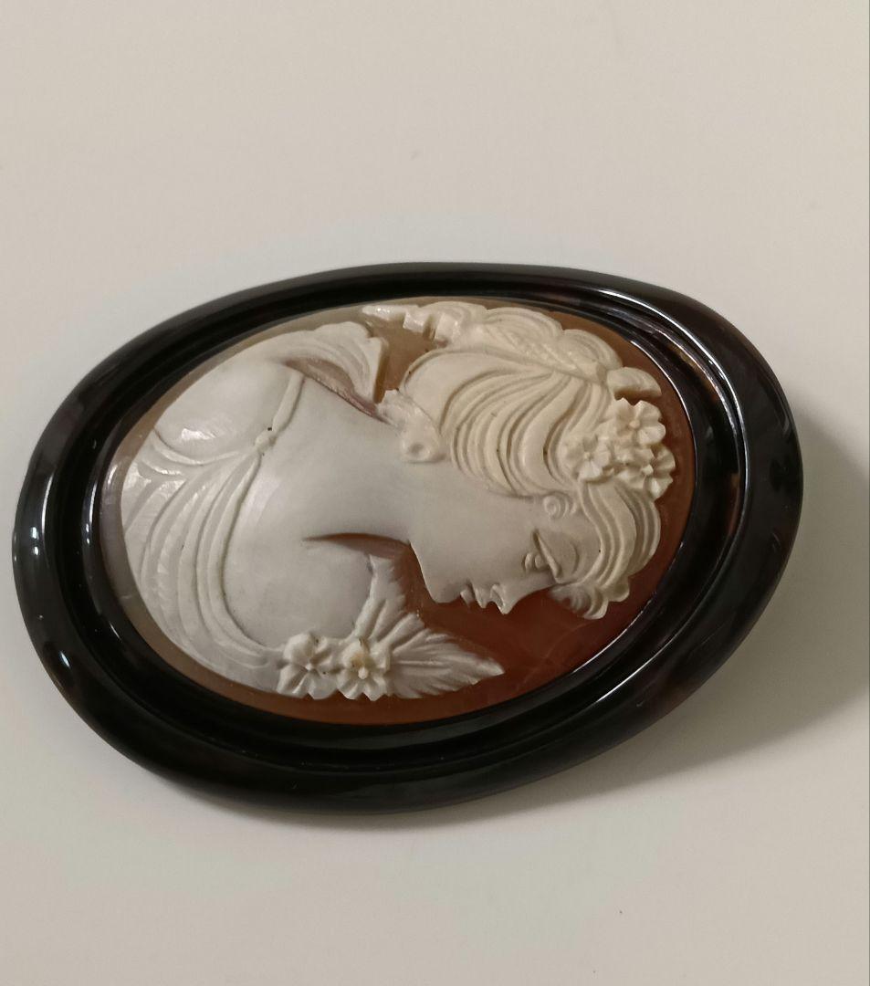［KM0062］天然シェルカメオ　天然べっ甲 美しい女性像　裸石