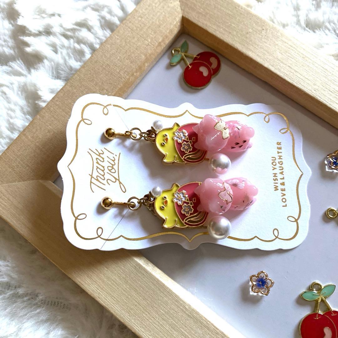 ☆ヒヨコが可愛い和菓子とSpring猫ちゃんイヤリング