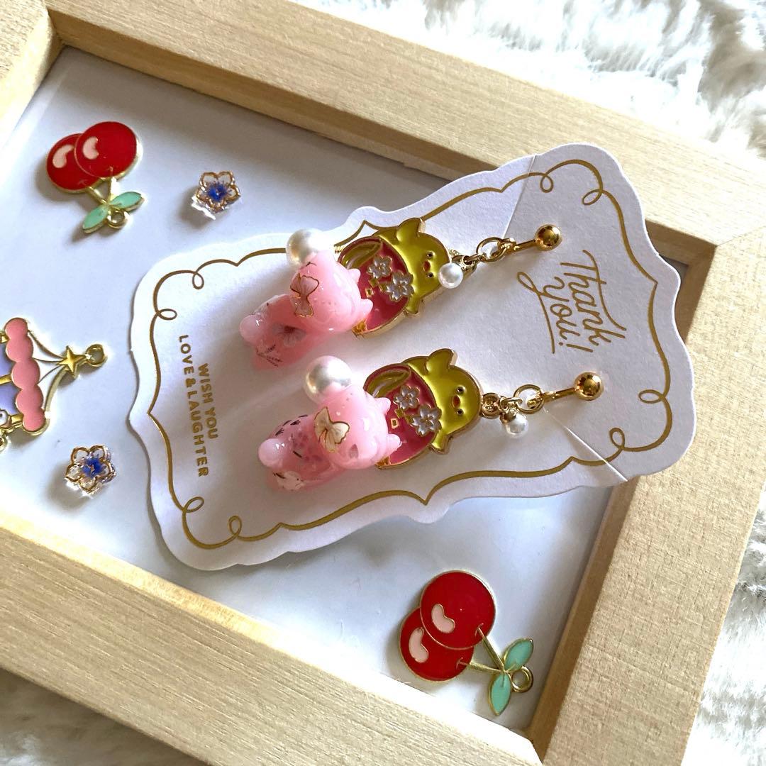 ☆ヒヨコが可愛い和菓子とSpring猫ちゃんイヤリング