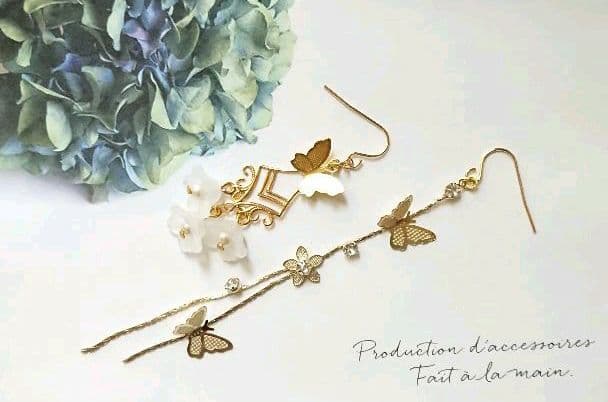 #607☆1点限定☆大人可愛い☆蝶と花アシメ