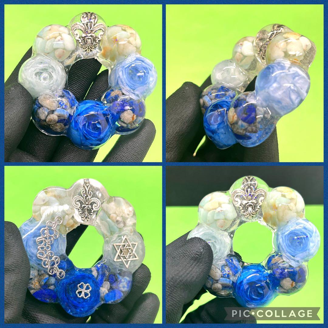 薔薇3輪入り・ドーナツタイプ オルゴナイト【ブルーカラー】