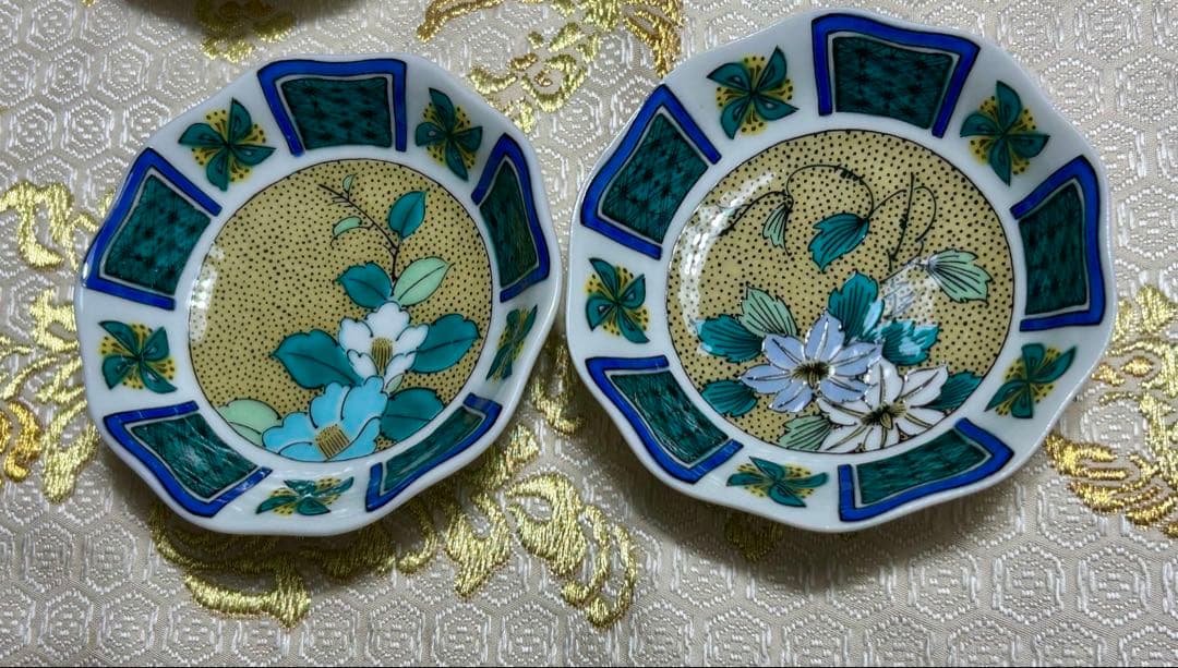 九谷焼 美山窯　フリル小皿揃 吉田屋草花 5枚セット