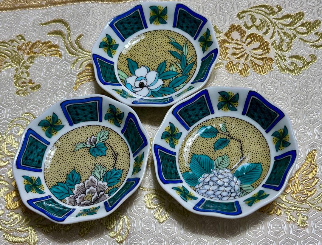 九谷焼 美山窯　フリル小皿揃 吉田屋草花 5枚セット