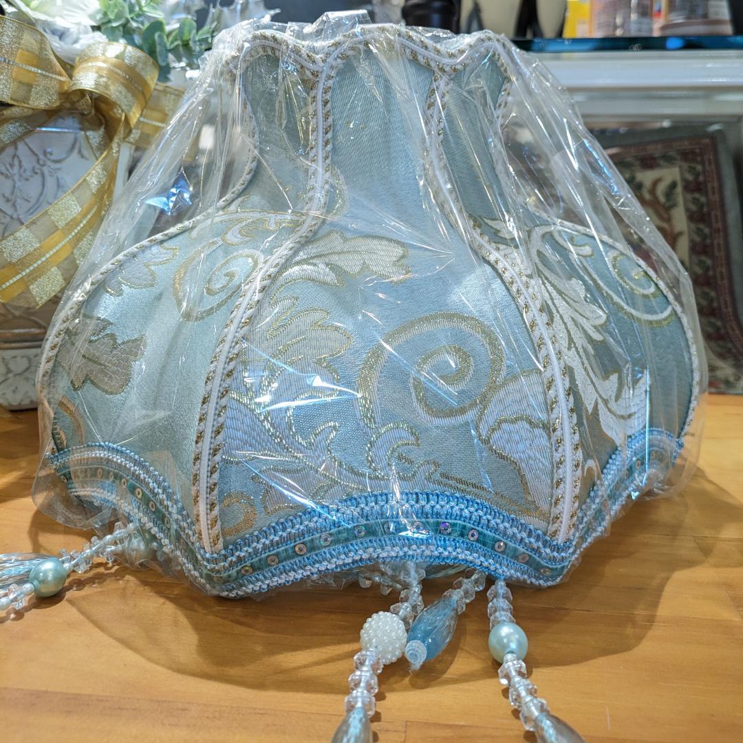 i☆【新品未開封】 ランプシェード テーブル 水色 青 ランプカバー 花柄 燭台