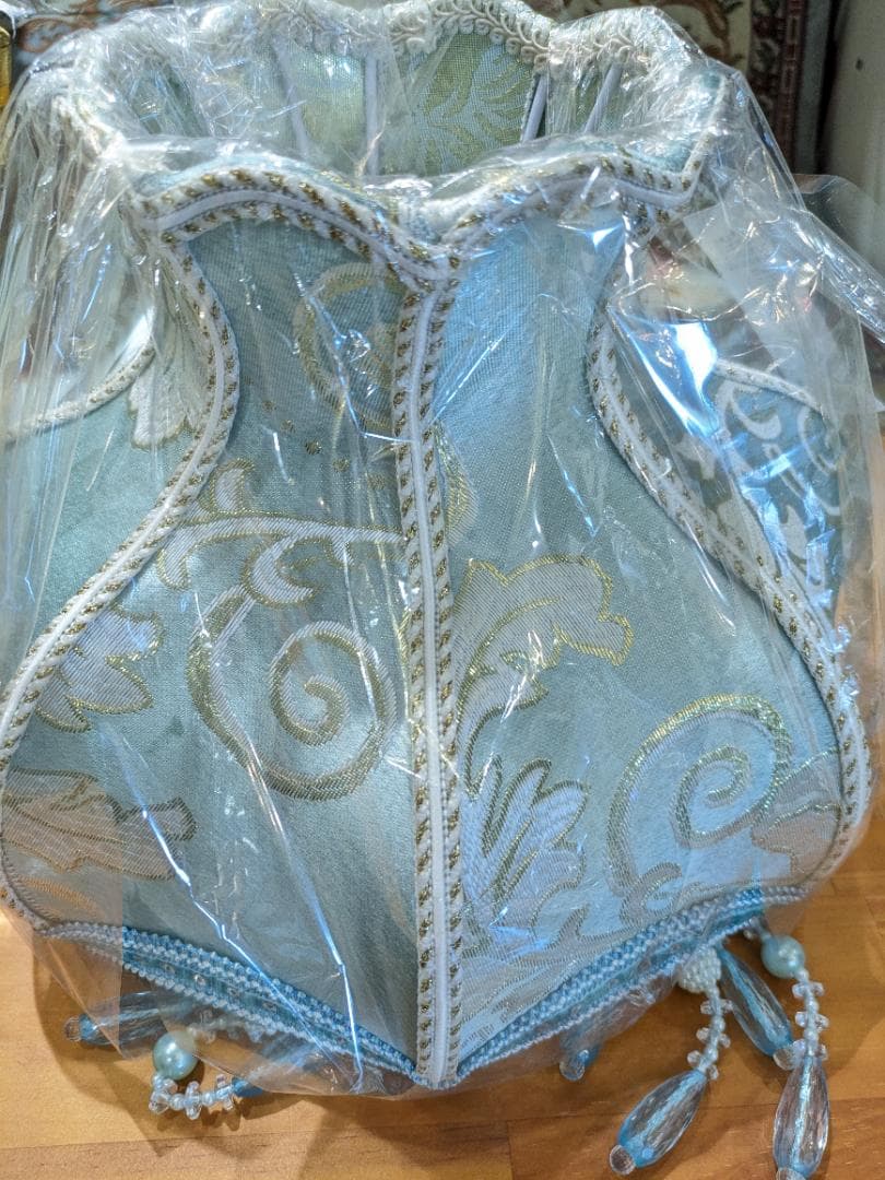 i☆【新品未開封】 ランプシェード テーブル 水色 青 ランプカバー 花柄 燭台