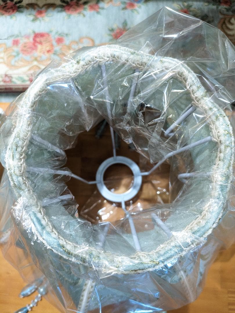 i☆【新品未開封】 ランプシェード テーブル 水色 青 ランプカバー 花柄 燭台