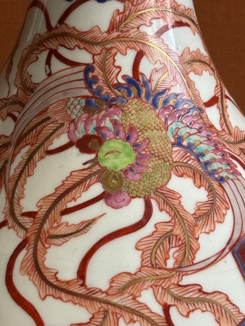 江戸期柿右衛門様式色絵鳳凰龍桐花散吉祥文大瓶　検　輸出　注門品