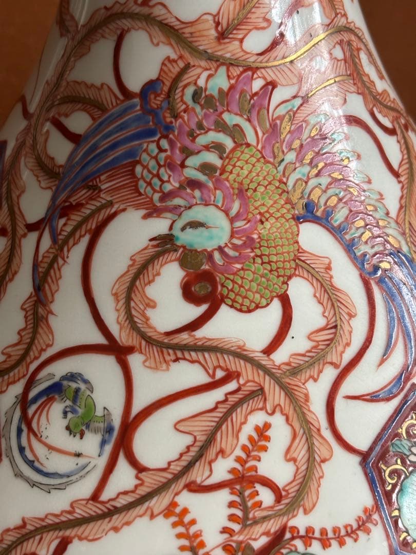 江戸期柿右衛門様式色絵鳳凰龍桐花散吉祥文大瓶　検　輸出　注門品