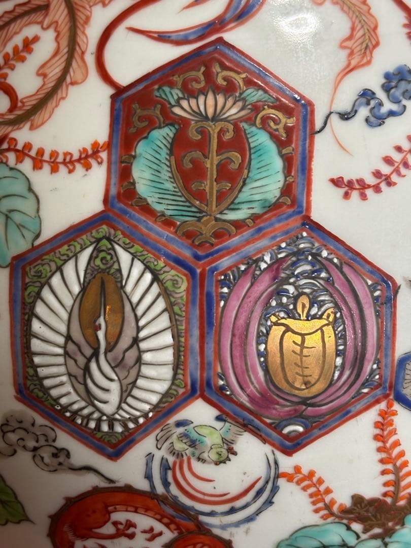 江戸期柿右衛門様式色絵鳳凰龍桐花散吉祥文大瓶　検　輸出　注門品