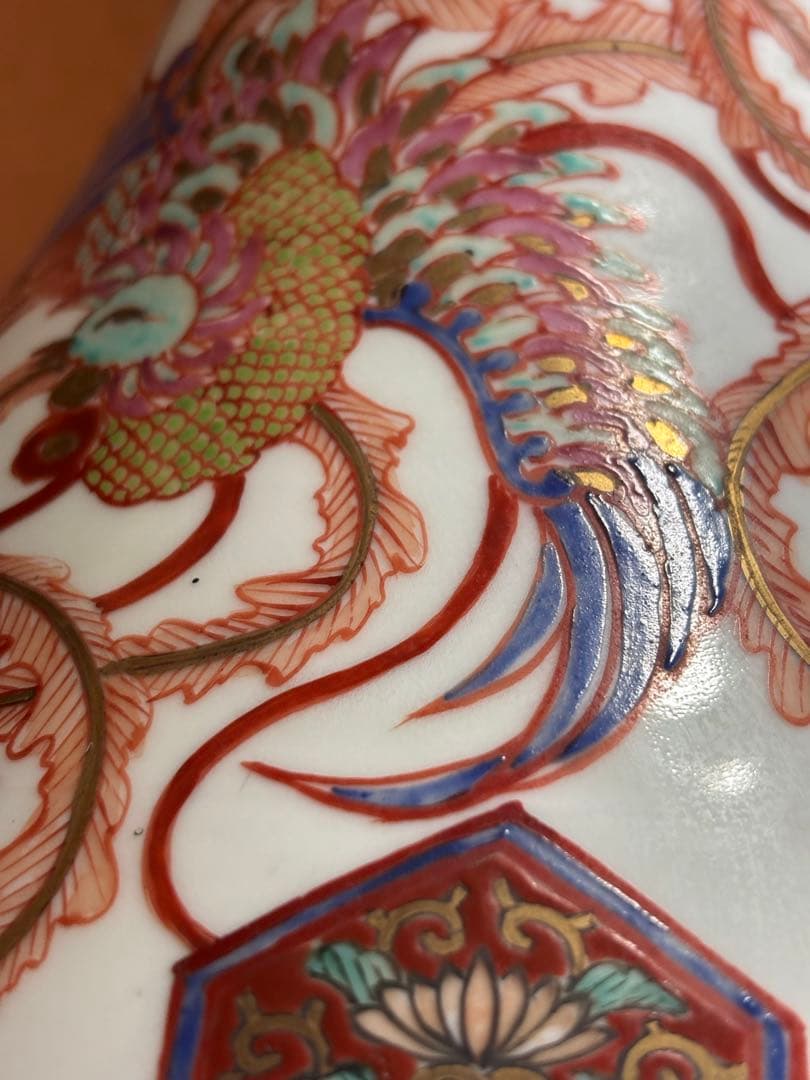 江戸期柿右衛門様式色絵鳳凰龍桐花散吉祥文大瓶　検　輸出　注門品