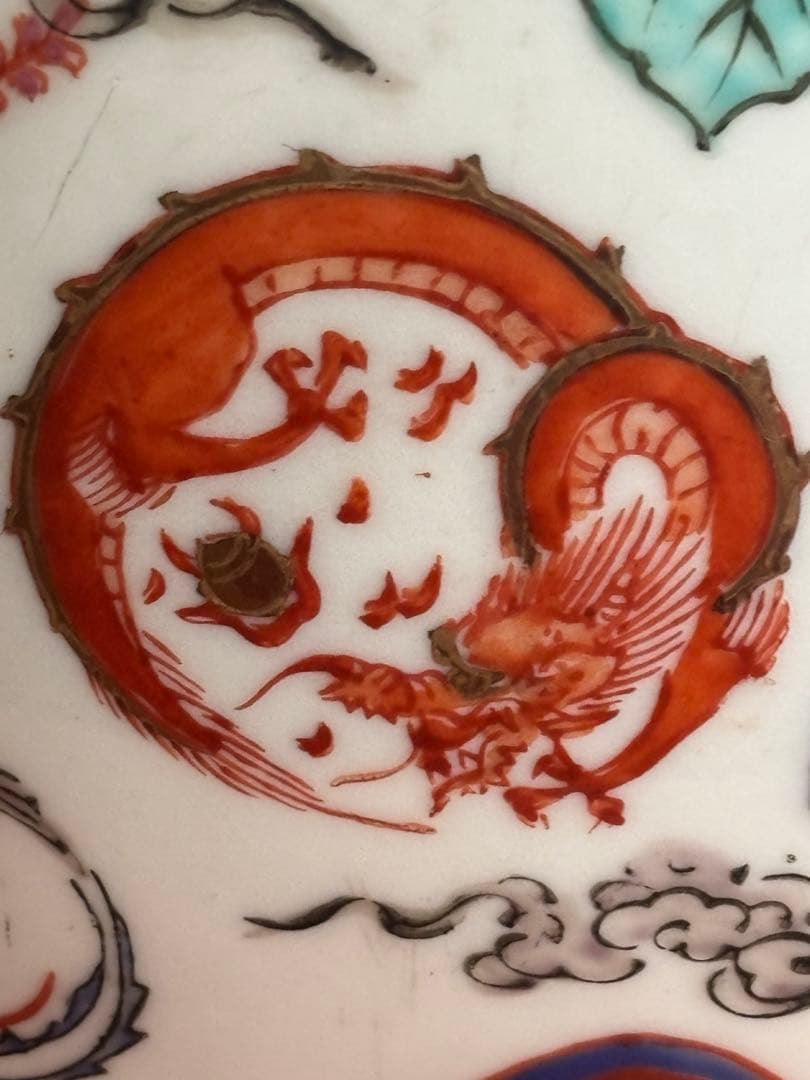 江戸期柿右衛門様式色絵鳳凰龍桐花散吉祥文大瓶　検　輸出　注門品