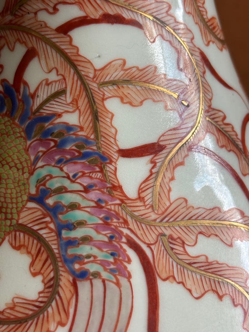 江戸期柿右衛門様式色絵鳳凰龍桐花散吉祥文大瓶　検　輸出　注門品