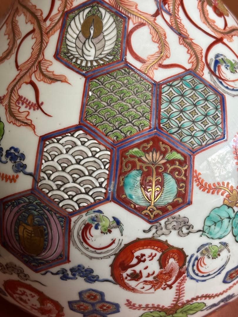 江戸期柿右衛門様式色絵鳳凰龍桐花散吉祥文大瓶　検　輸出　注門品