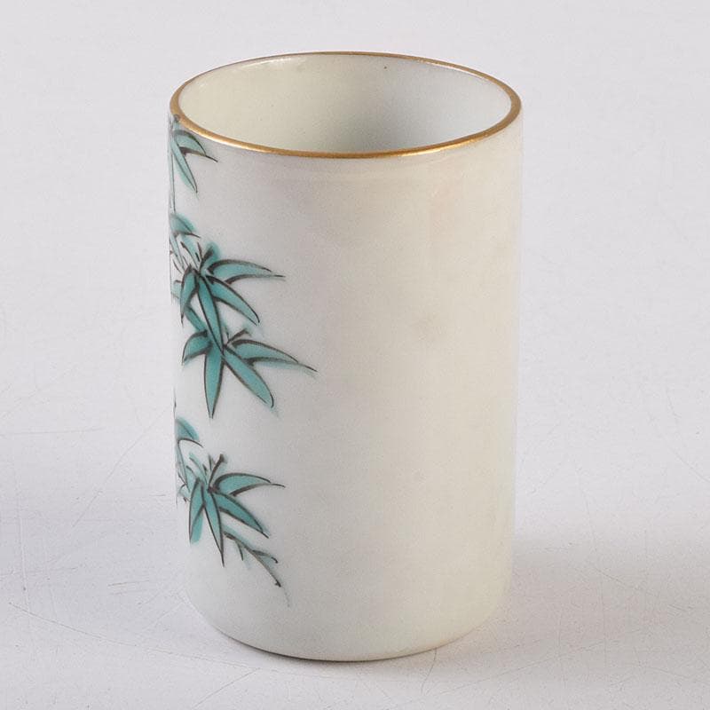 茶道具　渋草焼　渋草柳三作　色絵竹文　茶布筒　共箱　V　8990