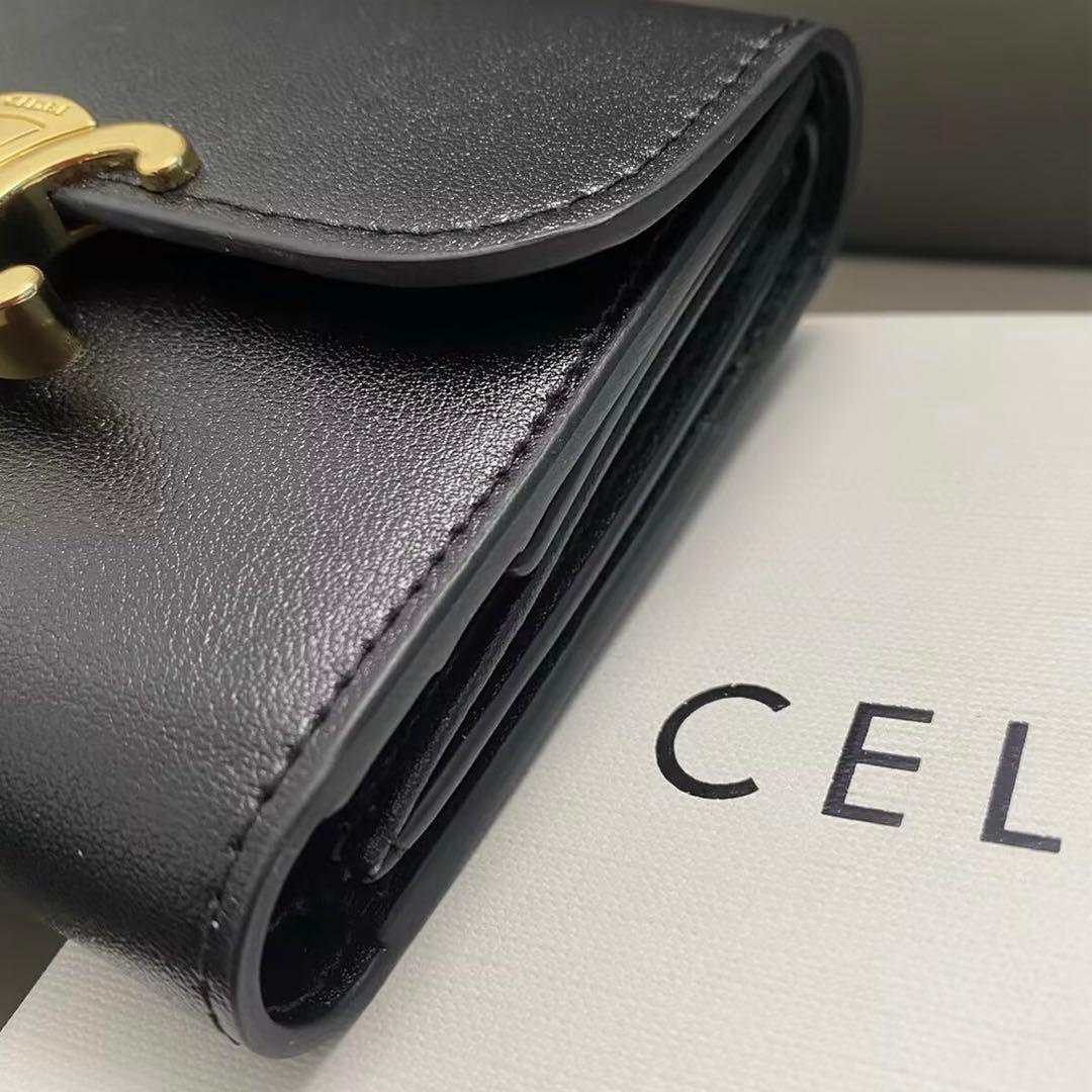 CELINE コンパクトウォレット トリオンフ ブラック ゴールド ミニ財布
