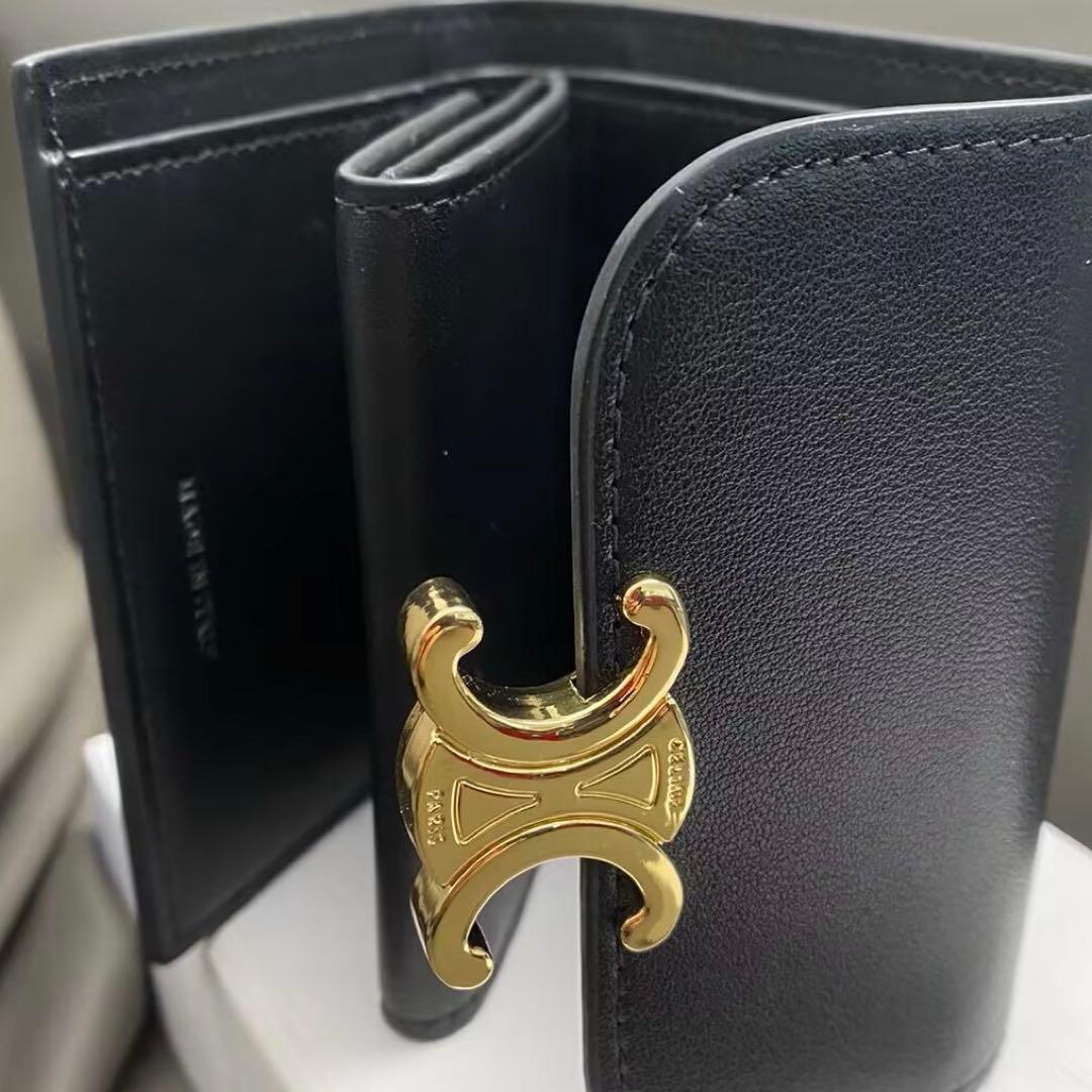 CELINE コンパクトウォレット トリオンフ ブラック ゴールド ミニ財布