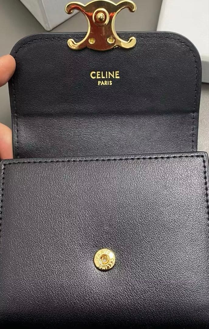 CELINE コンパクトウォレット トリオンフ ブラック ゴールド ミニ財布