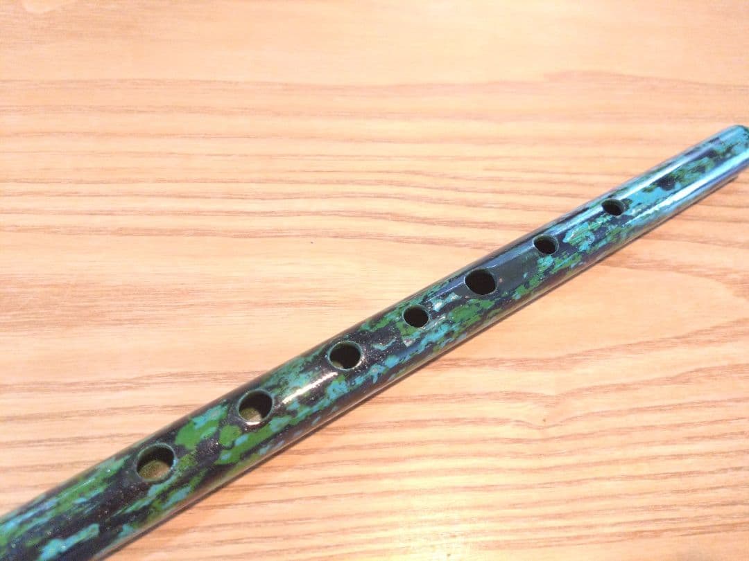 【ハンドメイド品】篠笛 京都篠竹 七本調子 七穴 お囃子 唄用 緑 ④