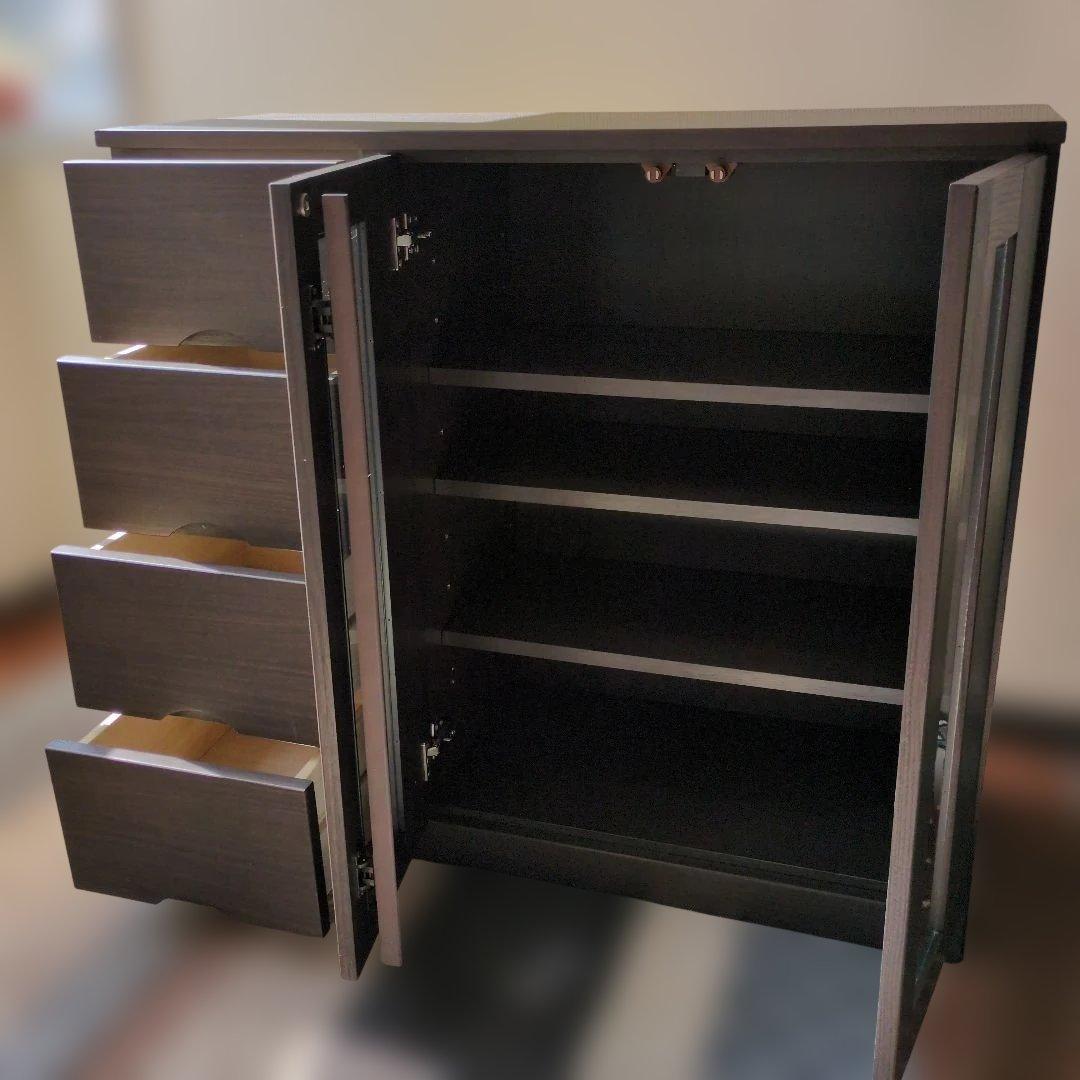 ニトリ　サイドボードダークブラウン 引き戸 4棚 横幅90㎝奥行35㎝高さ80㎝