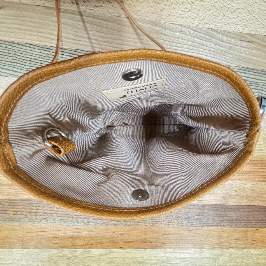 本革×帆布 サコッシュ 茶 蝶柄 金具色シルバー ショルダーバッグ