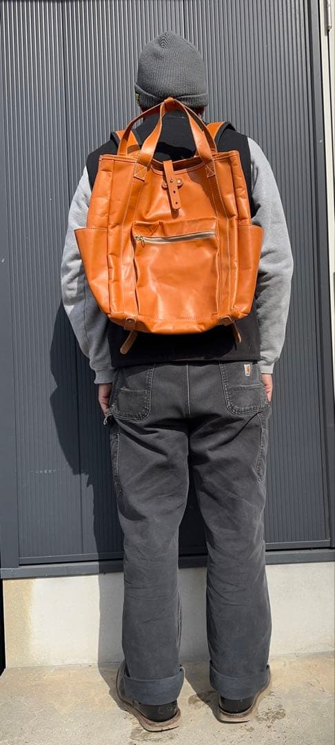 栃木レザー使用　本革オールレザー　トートバッグ　ヌメ革　リュックサックとしても