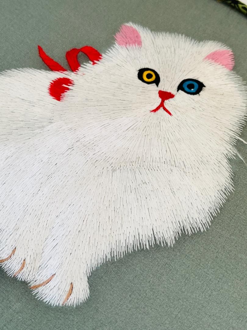 猫 中国四大伝統両面刺繍 シルク中国蘇州伝統工芸品 手工芸品 高級うちわ扇子団扇