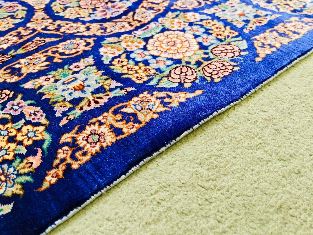 【新品】J337 ペルシャ絨毯 シルク 手織 78-118cm 工房サイン