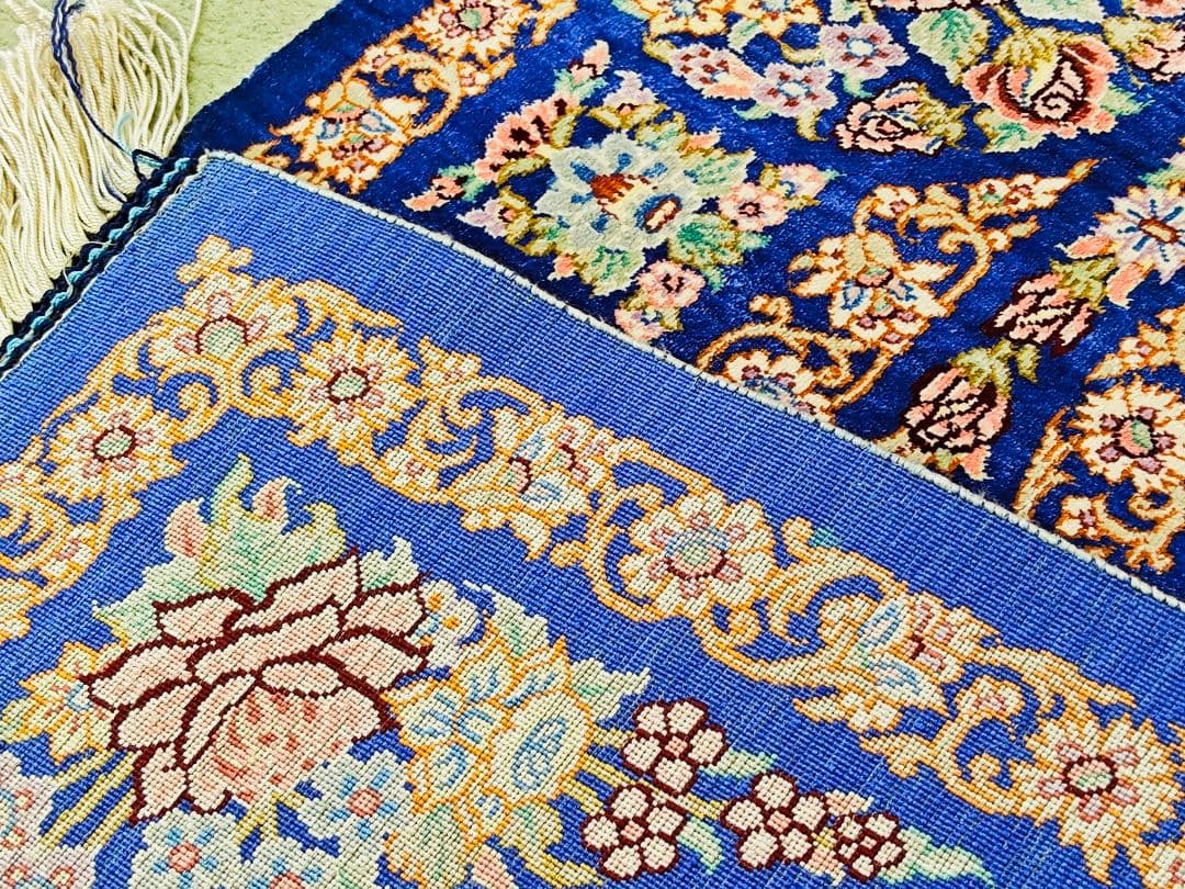 【新品】J337 ペルシャ絨毯 シルク 手織 78-118cm 工房サイン