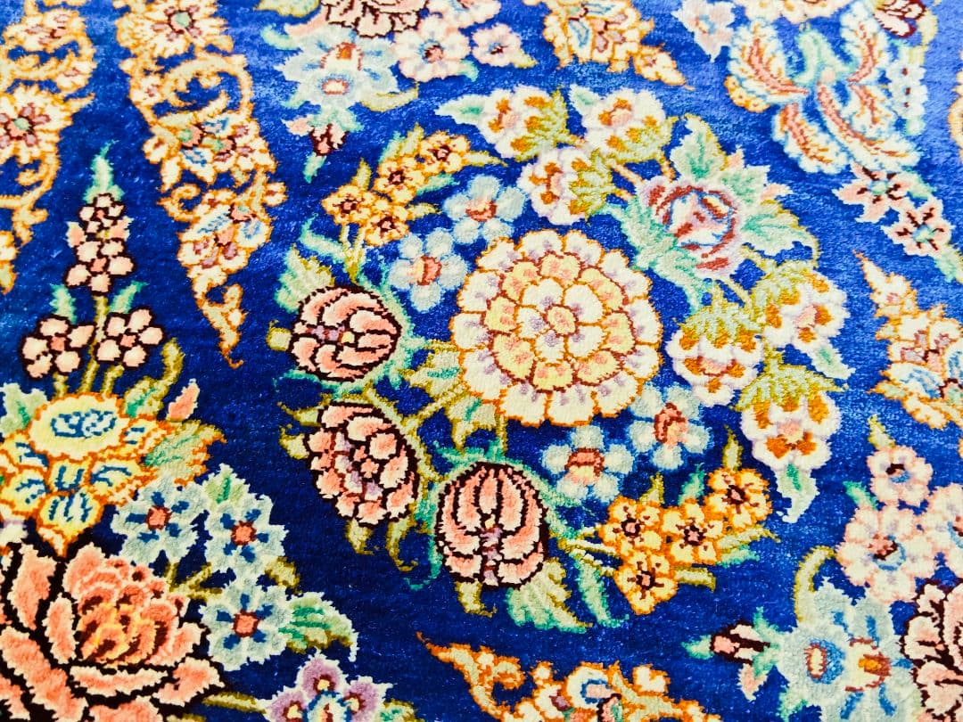 【新品】J337 ペルシャ絨毯 シルク 手織 78-118cm 工房サイン