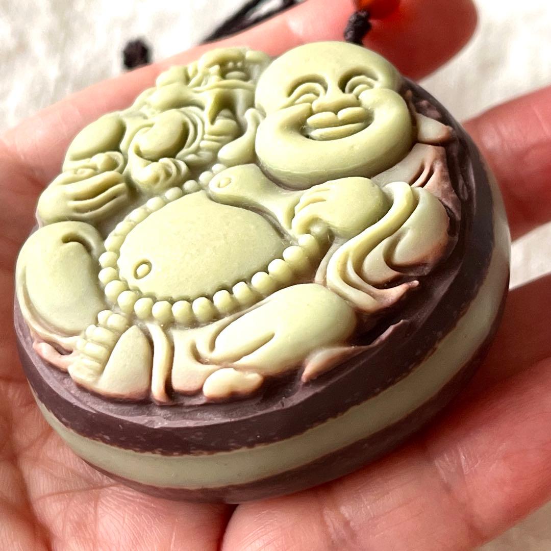 チョコレートパープル ローブジェイド 布袋様 彫刻 本翡翠 レア 一点物