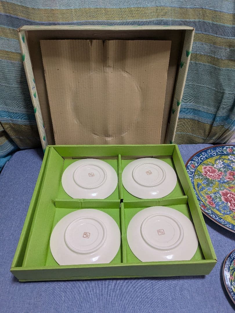 夢窯 和陶友禅波 牡丹柄 大皿1·小皿5(未使用)箱付きセット