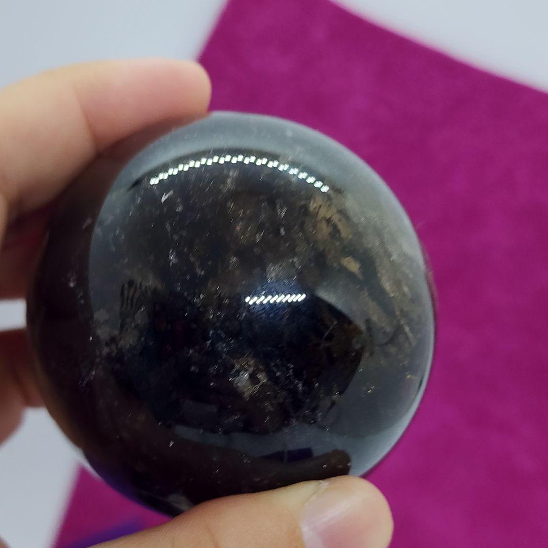天然スモーキーモリオン スフィア約6.5cm◆最強魔除けと浄化◆光る台座付