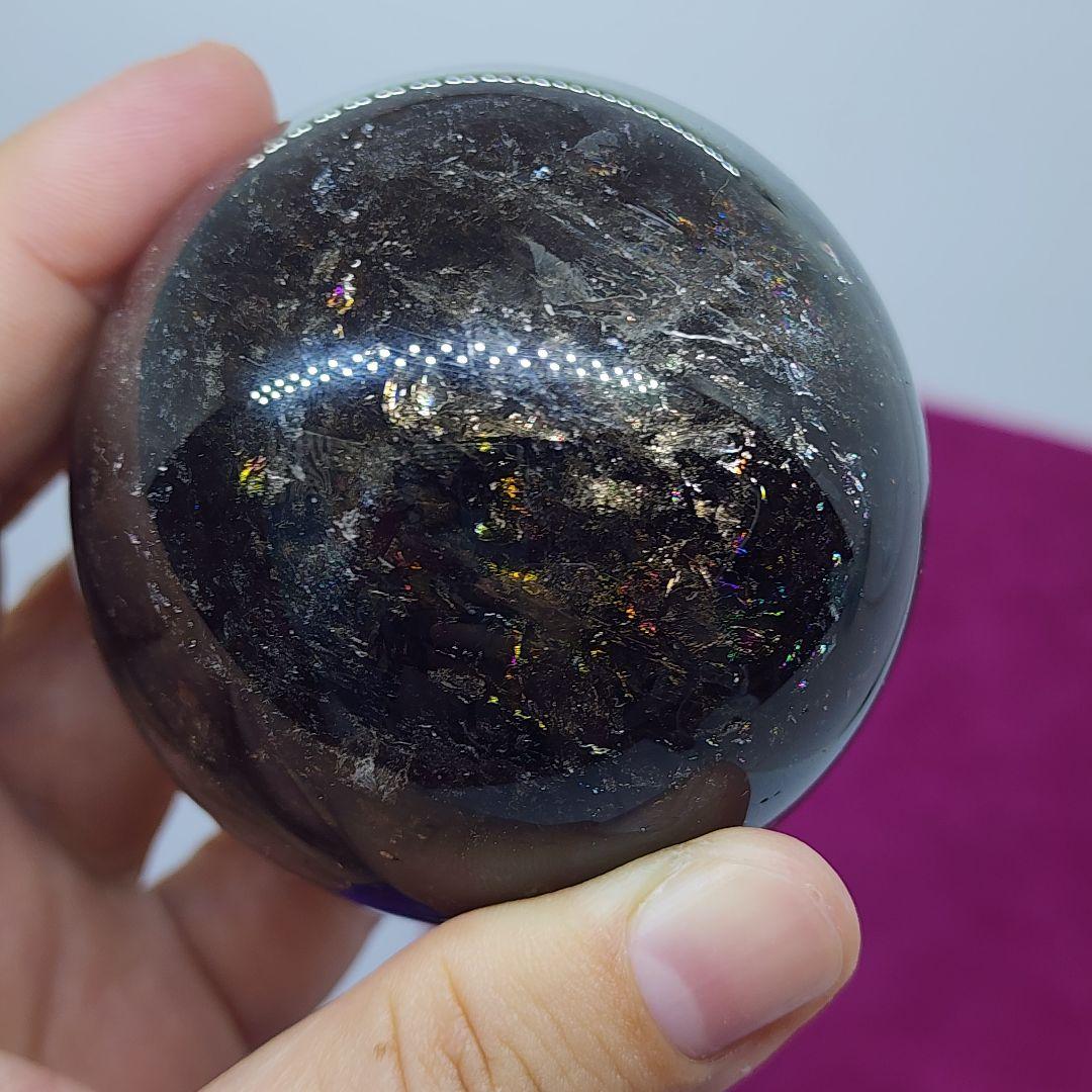 天然スモーキーモリオン スフィア約6.5cm◆最強魔除けと浄化◆光る台座付