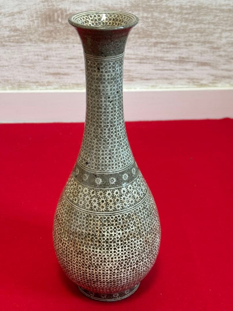 希少 金田鹿男 三島手花生 三島暦手 象嵌 花入 花器 茶道 華道 李朝