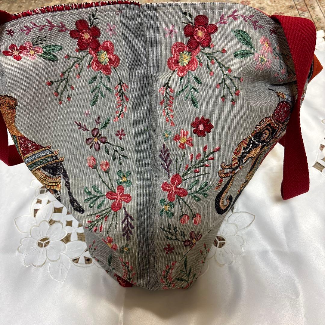 トートバッグ　インドコブラン織　ハンドメイド　象使い　華やかな花柄