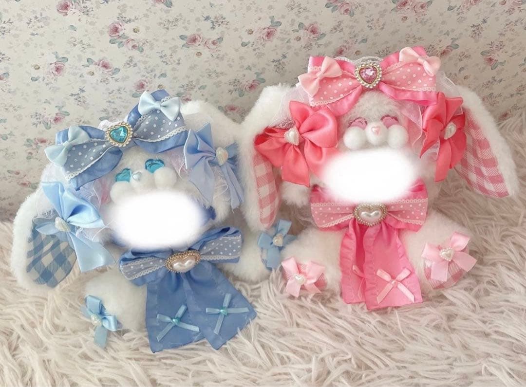 １２cm♡いつぬいちびぐるみサイズ♡おすわりぬい服♡うさぎの着ぐるみ♡ピンク水色