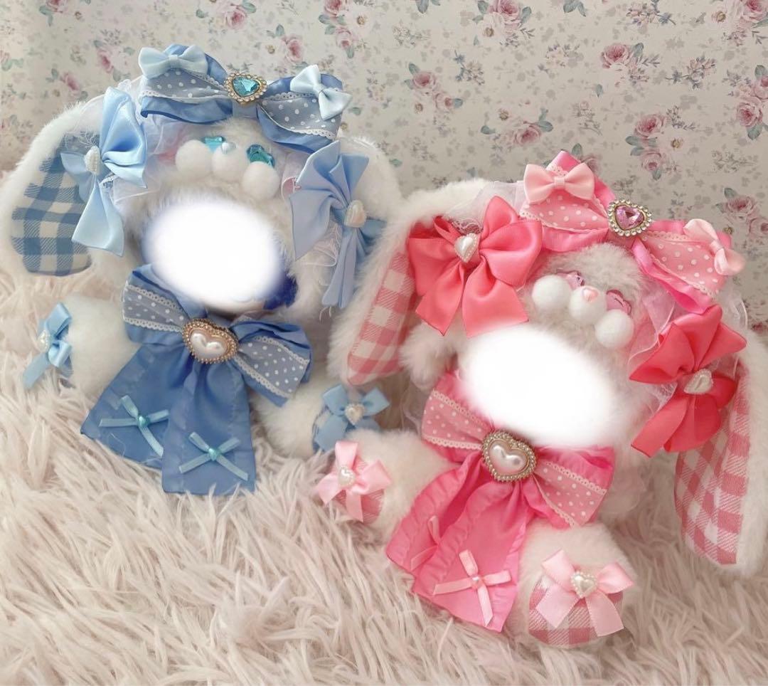 １２cm♡いつぬいちびぐるみサイズ♡おすわりぬい服♡うさぎの着ぐるみ♡ピンク水色