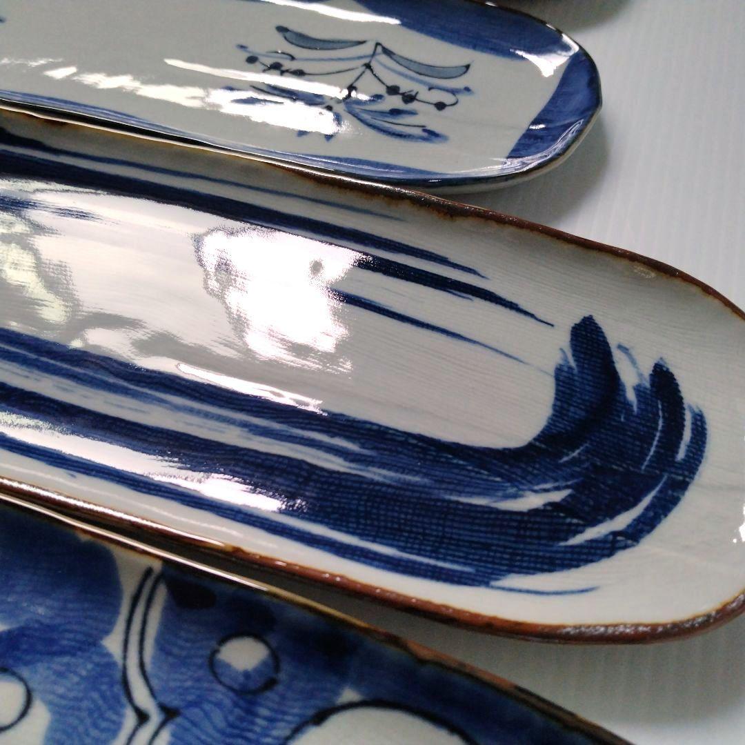 雅峰窯 古窯染 染付 呉須 長角皿 長皿 古伊万里 刺身皿 寿司皿 秋刀魚皿