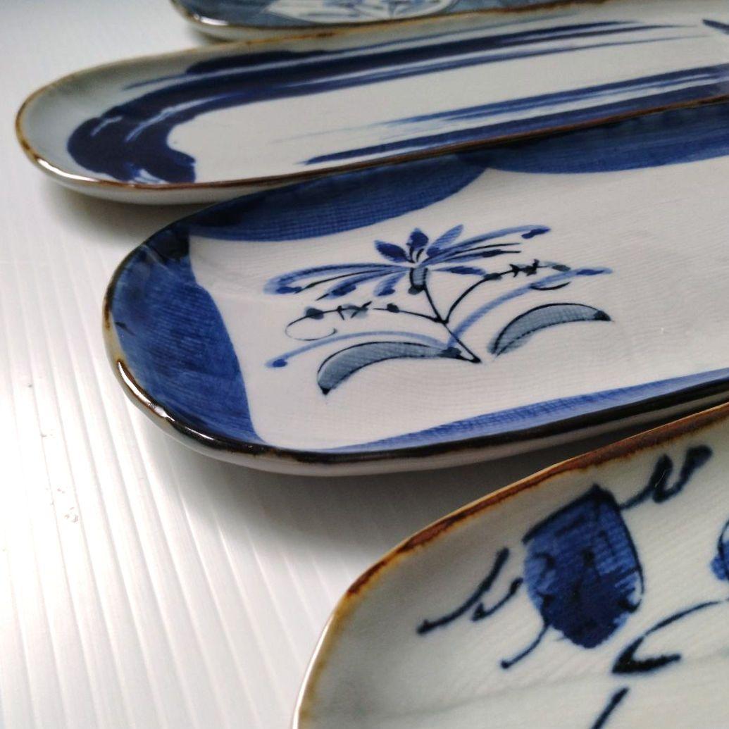 雅峰窯 古窯染 染付 呉須 長角皿 長皿 古伊万里 刺身皿 寿司皿 秋刀魚皿