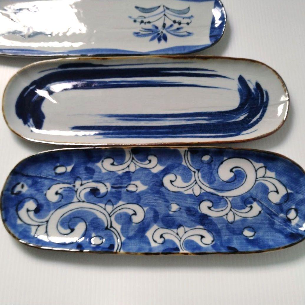 雅峰窯 古窯染 染付 呉須 長角皿 長皿 古伊万里 刺身皿 寿司皿 秋刀魚皿