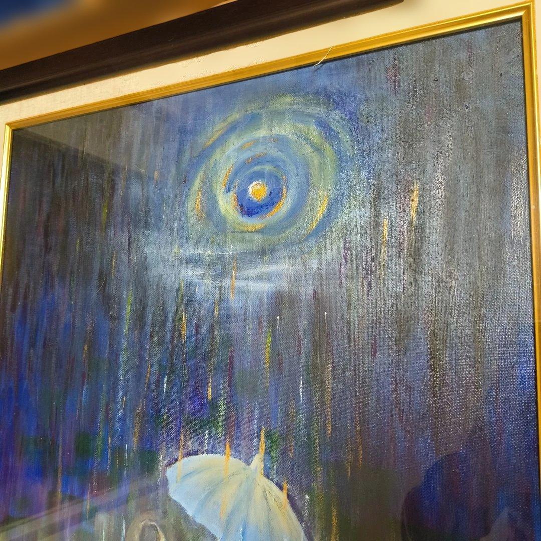 油彩 絵画【 静寂の雨音】約40x50cm　F10