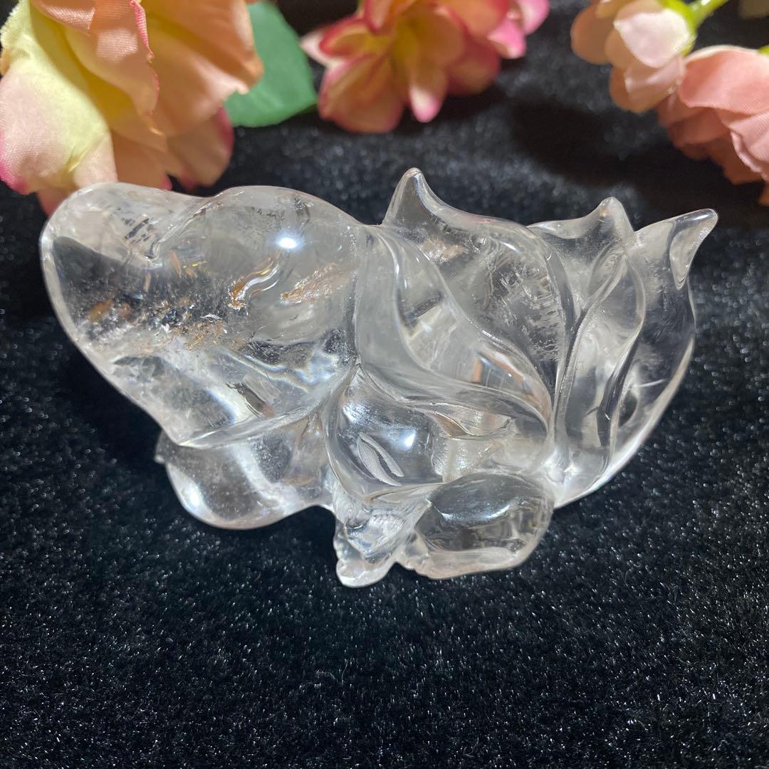 虹入り 九尾の狐 クリスタル 水晶 置物