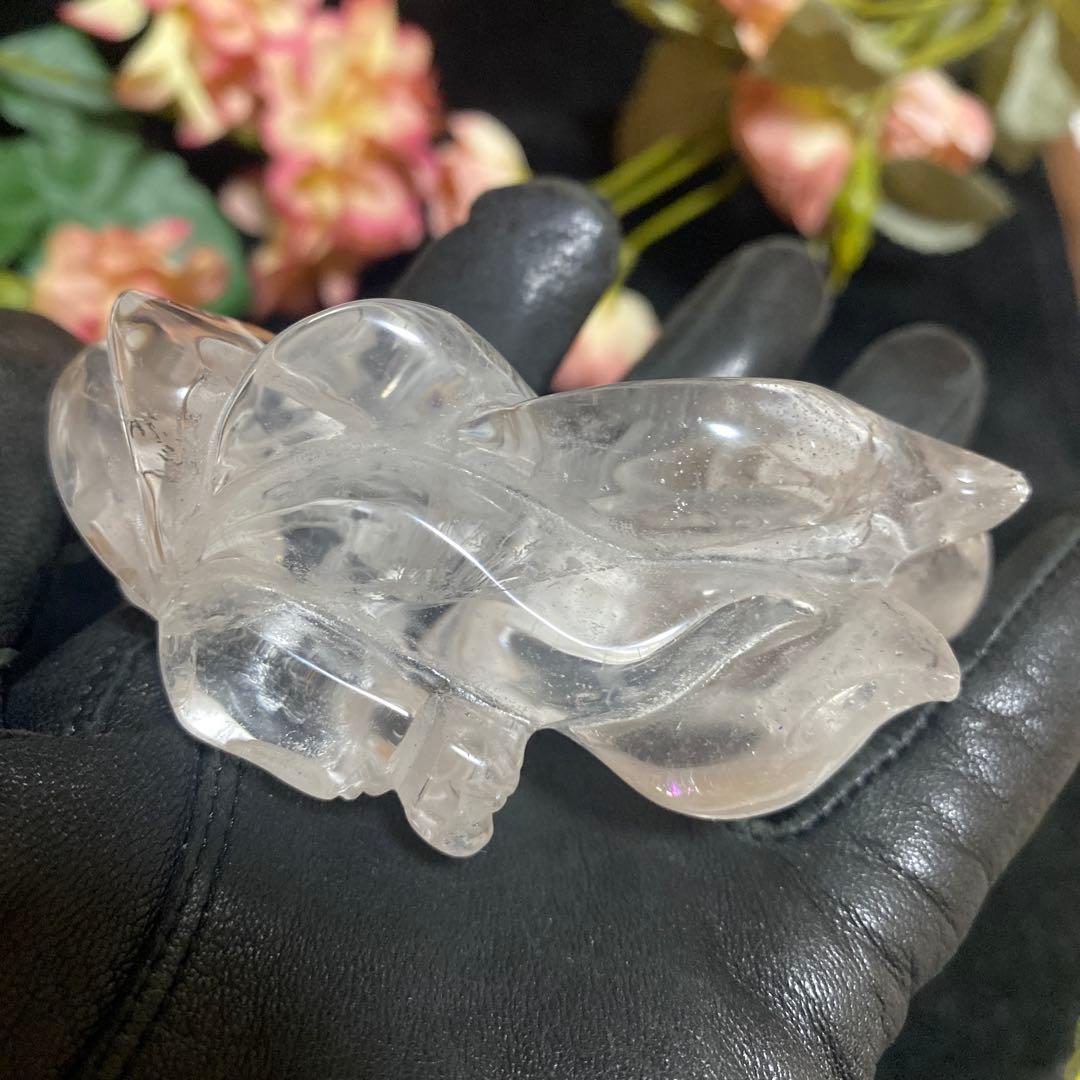 虹入り 九尾の狐 クリスタル 水晶 置物